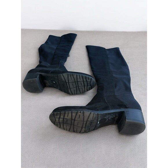 Black Suede Knee High Boots Size 8M Block Heel Riding Tall Zip Goth Twilight - Picture 2 of 13